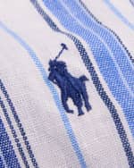 Image 3 of 3: Ralph Lauren Childrenswear Boy's Linen Striped Polo Shirt, Size 2-7