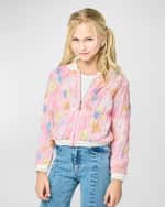 Image 5 of 6: Hannah Banana Girl's Sequin Floral-Print Bomber Jacket, Size 7-14