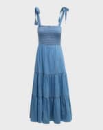 Image 1 of 6: Veronica Beard Tola Tiered Denim Midi Dress