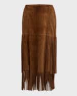 Image 1 of 6: Maison Common Suede Fringe Midi Skirt