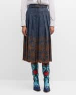 Image 2 of 6: Maison Common Pintuck Denim Eyelet Belted Midi Skirt