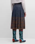 Image 4 of 6: Maison Common Pintuck Denim Eyelet Belted Midi Skirt