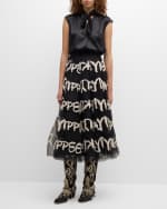 Image 5 of 6: Maison Common Yippe Yay Inspired Script Tulle Midi Skirt