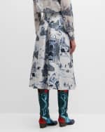 Image 4 of 6: Maison Common Western-Print Pleated Midi Skirt