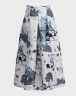 Image 1 of 6: Maison Common Western-Print Pleated Midi Skirt