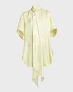 Image 1 of 5: Stella McCartney Feather Print Scarf-Neck Short Silk Tunic Dress