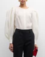 Image 2 of 6: Carolina Herrera Puff Sleeve Button-Front Top