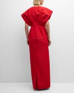 Image 4 of 6: Carolina Herrera Fan Bodice Column Gown with Bow Waist Detail