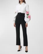 Image 2 of 5: Carolina Herrera Floral Puff-Sleeve Button Down Blouse