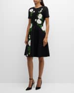 Image 5 of 6: Carolina Herrera Floral Intarsia Jacquard Midi Flare Dress