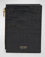 Image 4 of 5: TOM FORD Whitney Zip Card Holder in Shiny Croc-Embossed Leather