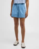 Image 2 of 6: Theory Boxer Stretch Cotton Wide-Leg Shorts