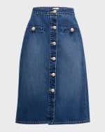 Image 1 of 6: L'Agence Landry Button-Front Denim Midi Skirt