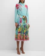 Image 5 of 6: Rickie Freeman for Teri Jon Pleated Floral-Print Midi Shirtdress