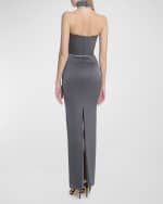 Image 3 of 6: Alex Perry Crystal Trimmed Choker Strapless Satin Column Gown