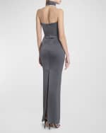 Image 4 of 6: Alex Perry Crystal Trimmed Choker Strapless Satin Column Gown