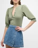 Image 3 of 6: Veronica Beard Coralee Puff Sleeve Button-Front Top