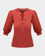 Image 1 of 6: Veronica Beard Coralee Puff Sleeve Button-Front Top