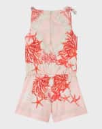 Image 2 of 3: Versace Girl's Barocco-Trim Silk Romper, Size 8-14