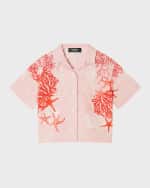 Image 1 of 3: Versace Boy's Starfish Barocco-Trim Button Down Shirt, Size 8-14