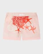 Image 1 of 5: Versace Boy's Starfish-Print Barocco-Trim Shorts, Size 4-6
