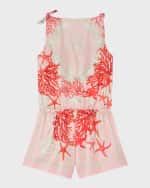 Image 1 of 5: Versace Girl's Barocco-Trim Silk Romper, Size 4-6