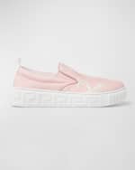 Image 1 of 2: Versace Girl's La Vacanza Leather Sneakers, Kids