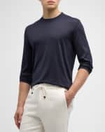 Image 3 of 6: Brunello Cucinelli Men's Silk-Cotton Long Sleeve T-Shirt