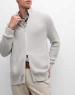Image 4 of 6: Brunello Cucinelli Men's Cotton Ribbed Full-Zip Sweater