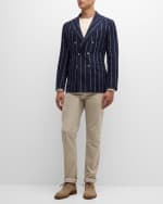 Image 2 of 6: Brunello Cucinelli Men's Striped Double Breasted Linen Sport Jacket