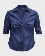 Image 1 of 6: Veronica Beard Porta Ruched Button-Front Shirt