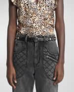 Image 2 of 2: Isabel Marant Sgiavi Studded Scallop Leather Skinny Belt