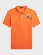 Image 7 of 7: Ralph Lauren Childrenswear Boy's Mesh Polo Shirt W/ Embroidered Angel Fish, Size S-XL