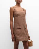 Image 5 of 6: BONDI BORN Varenna Utility Square-Neck Sleeveless Linen Mini Dress