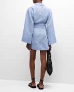Image 3 of 6: BONDI BORN Nikko Linen Bell-Sleeve Mini Wrap Dress
