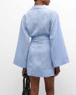 Image 4 of 6: BONDI BORN Nikko Linen Bell-Sleeve Mini Wrap Dress