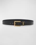 Image 1 of 2: Saint Laurent YSL Grainy Leather Belt