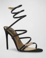 Image 5 of 6: Rene Caovilla Serpente Leather Crystal Ankle-Wrap Sandals