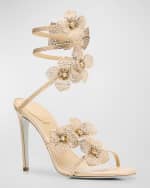 Image 5 of 6: Rene Caovilla Floraine Crystal Flowers Ankle-Wrap Sandals