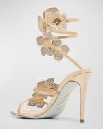 Image 3 of 6: Rene Caovilla Floraine Crystal Flowers Ankle-Wrap Sandals