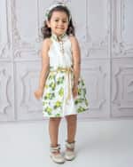 Image 4 of 5: Petite Maison Kids Girl's Amalfi Lemon Printed Smocked Linen Dress, Size 12M-10