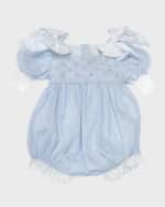 Image 1 of 3: Petite Maison Kids Girl's Charlotte Faux Pearl Linen Romper, Size 6M-4