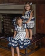 Image 3 of 3: Petite Maison Kids Girl's Checkered Linen Ruffle Romper, Size 3M-4