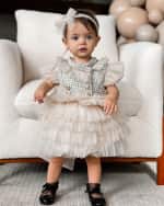 Image 2 of 2: Petite Maison Kids Girl's Fira Tweed & Tulle Layered Romper, Size 3M-2