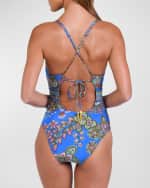 Image 2 of 2: Sunshine 79 Beatnik Blossoms V-Plunge One-Piece Swimsuit