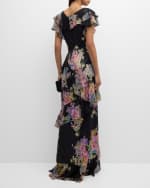 Image 4 of 6: Rickie Freeman for Teri Jon Floral-Print Ruffle Chiffon Gown