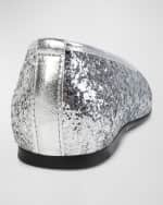 Image 4 of 5: Givenchy Girl's Ballerina Flats W/ Logo Plate, Kids