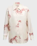 Image 1 of 6: Rohe Long-Sleeve Silk Ballpoint Horse Shirt
