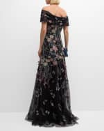 Image 2 of 5: Rickie Freeman for Teri Jon Off-Shoulder Embroidered Tulle Gown