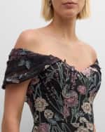 Image 5 of 5: Rickie Freeman for Teri Jon Off-Shoulder Embroidered Tulle Gown